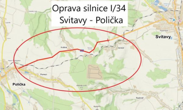 V pondělí 26.7. zahájí Ředitelství silnic a dálnic opravu silnice mezi Svitavami a Poličkou